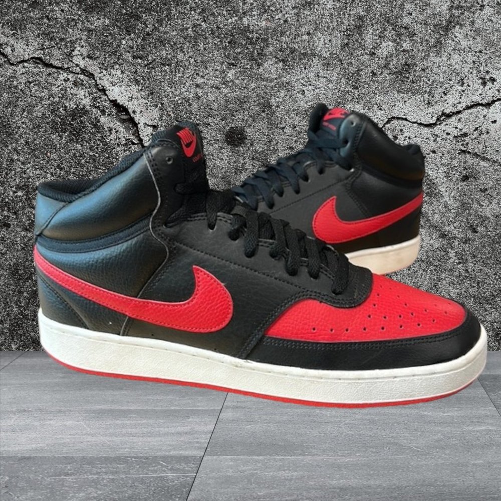 Nike Court Vision Mid #DM8682-001 Black Red University Men's Basketball Shoes 10